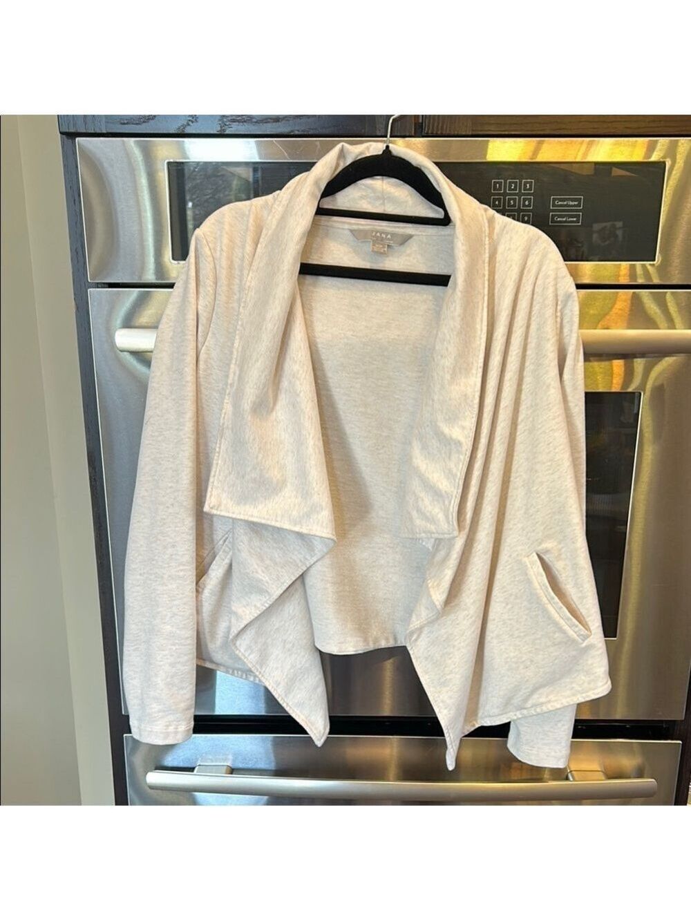Light Cream Off White Draped Open-Front Women's Sweatshirt Waterfall Cardigan